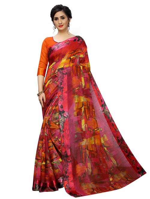 multi color printed woven saree with blouse - 20008224 - Very Small Image - 1