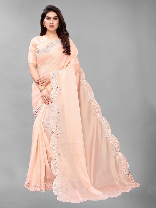peach embroidered saree - 20008273 - Very Small Image - 1