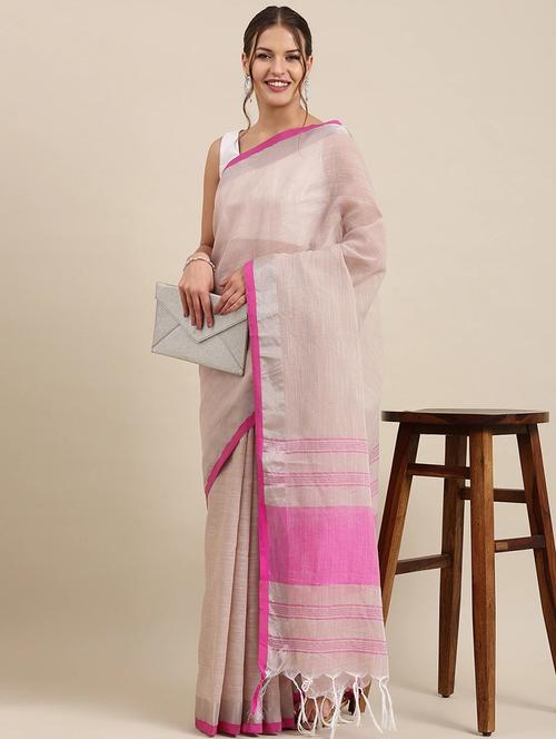 off-white woven saree - 20008306 - Very Small Image - 1