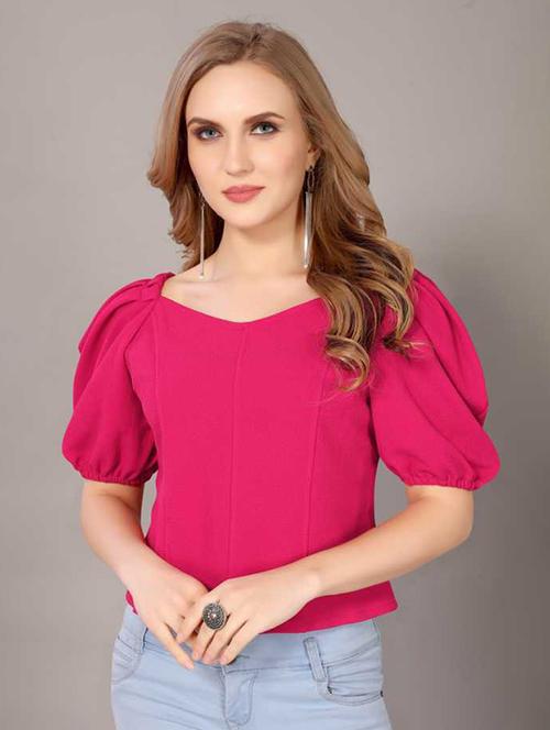 pink lycra blend regular top - 20008437 - Very Small Image - 1