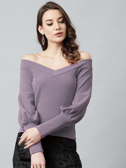 purple solid off shoulder top - 20008489 - Very Small Image - 1