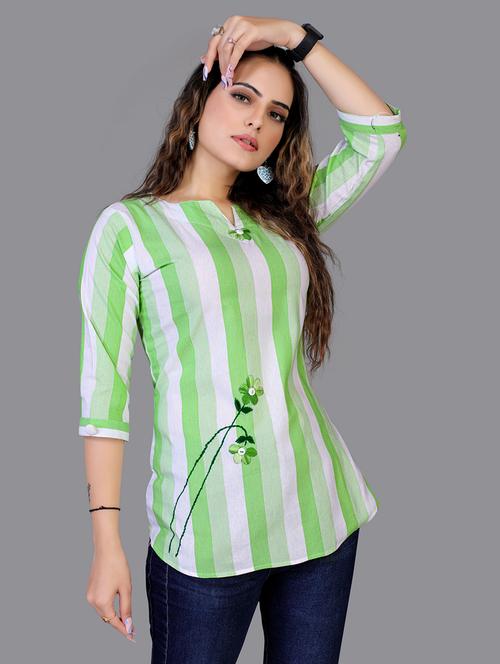 green cotton blend regular top - 20008525 - Very Small Image - 1