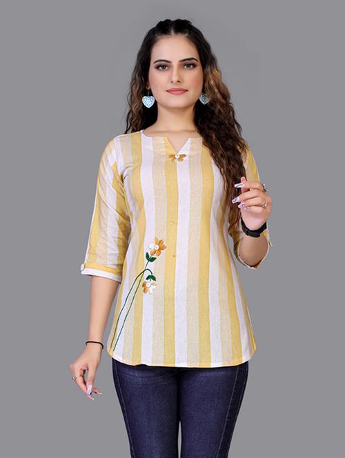 yellow cotton blend regular top - 20008527 - Very Small Image - 1