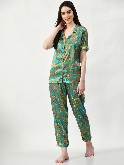 green satin pyjama nightwear set - 20008845 - Very Small Image - 1