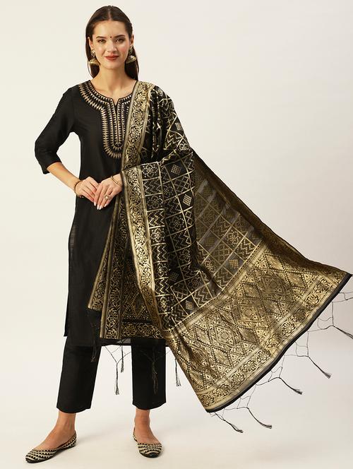 black solid kurta pant set with dupatta - 20009330 - Very Small Image - 1