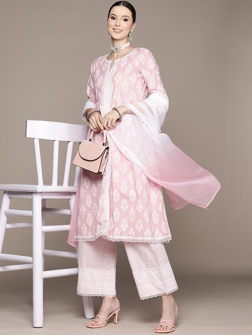 pink kurta palazzo set with dupatta - 20009334 - Very Small Image - 1