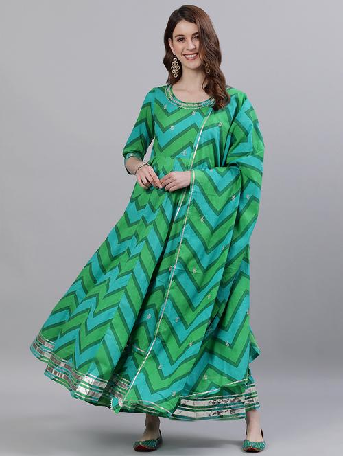 green anarkali kurta dupatta set - 20009356 - Very Small Image - 1