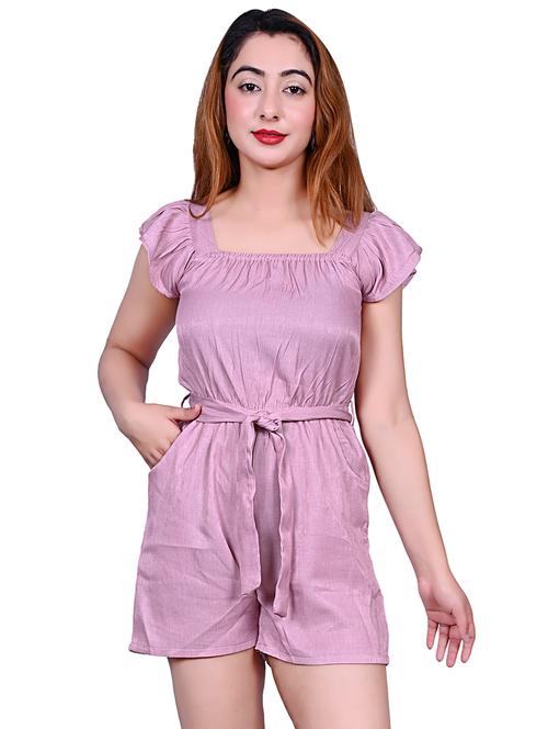 purple solid bell sleeves romper - 20009418 - Very Small Image - 1