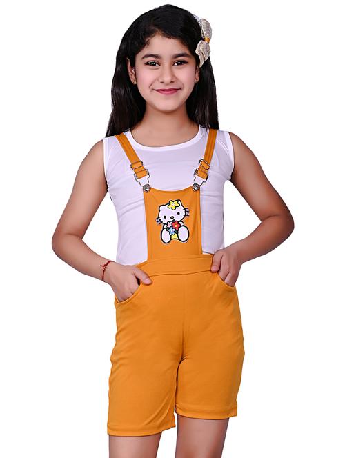 yellow printed adjustable shoulder straps 3/4 dungaree - 20009441 - Very Small Image - 1