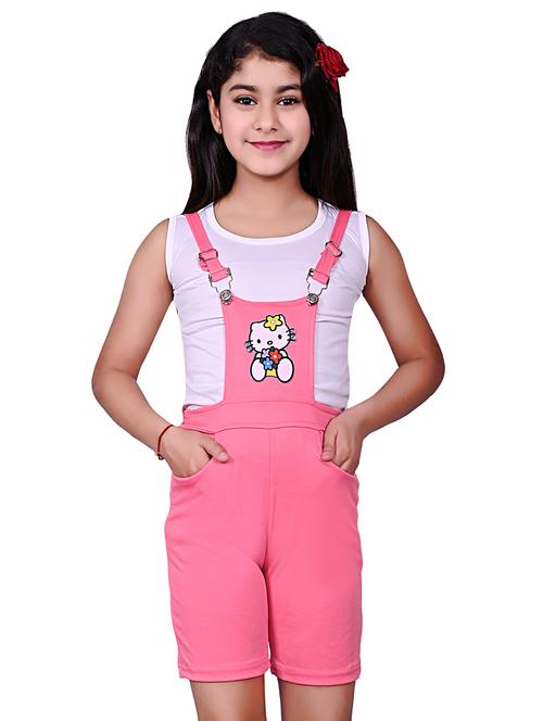 pink printed adjustable shoulder straps 3/4 dungaree - 20009444 - Very Small Image - 1