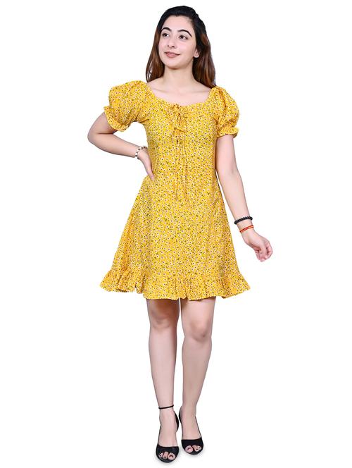 yellow crepe aline dress - 20009474 - Very Small Image - 1