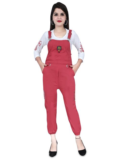 red solid adjustable shoulder straps dungaree - 20009482 - Very Small Image - 1