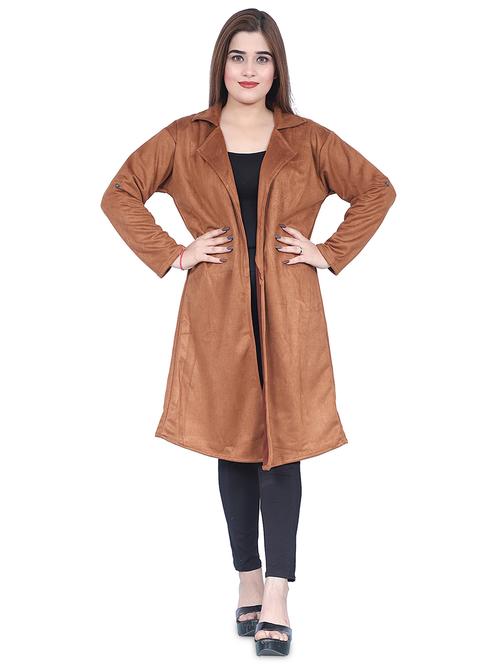 brown solid long sleeves regular shrug - 20009502 - Very Small Image - 1