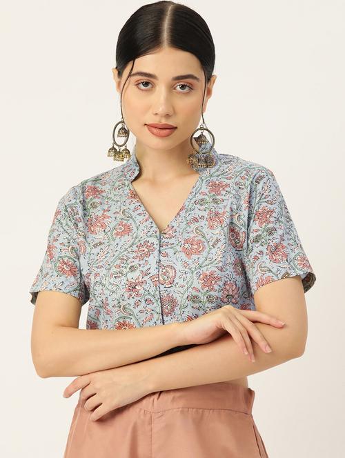 women grey floral printed blouse - 20009628 - Very Small Image - 1