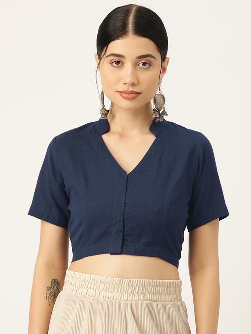 women blue solid mandarin neck blouse - 20009629 - Very Small Image - 1