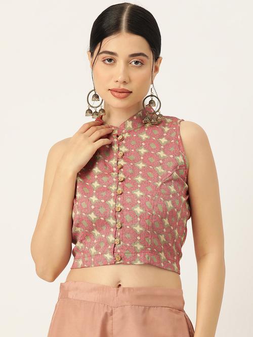 women pink mandarin neck blouse - 20009637 - Very Small Image - 1