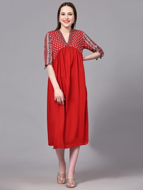 red self design a-line dress - 20009693 - Very Small Image - 1