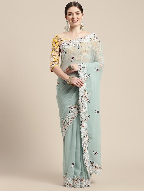 women's embroidered saree with blouse - 20009733 - Very Small Image - 1