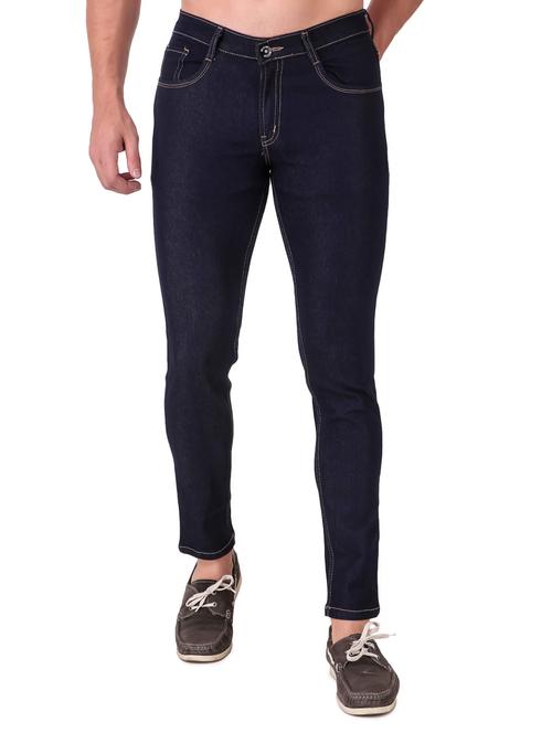 dark blue cotton blend plain jeans - 20009969 - Very Small Image - 1