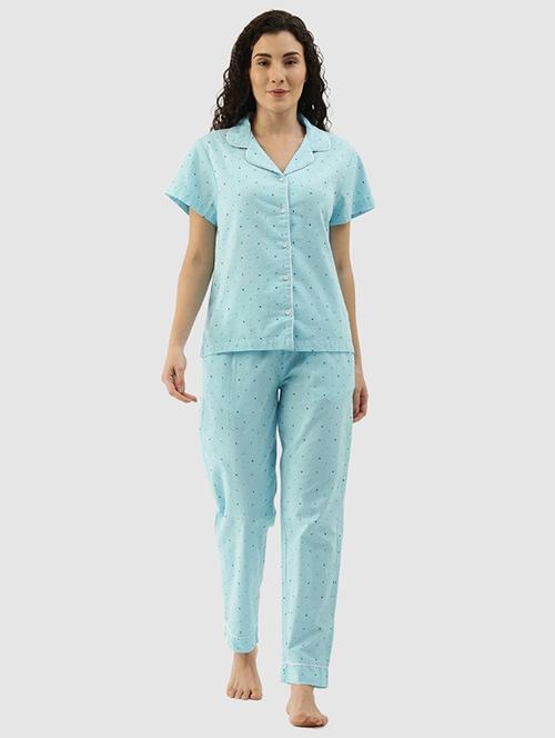 light blue printed short sleeves pyjama set - 20010563 - Very Small Image - 1