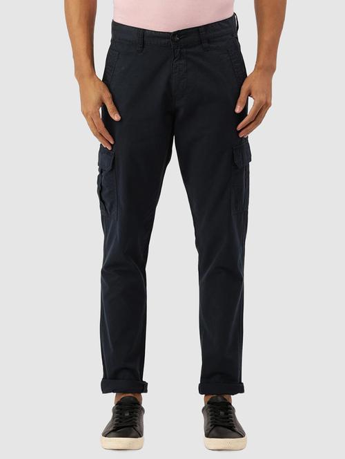 navy blue cotton chinos casual trousers - 20010662 - Very Small Image - 1