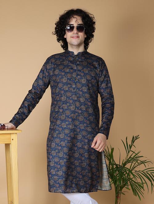 mandarin neck printed long kurta - 20011663 - Very Small Image - 1
