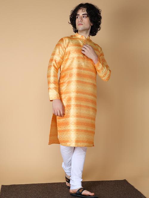 yellow pure silk kurta pyjama ethnic wear set - 20011721 - Very Small Image - 1