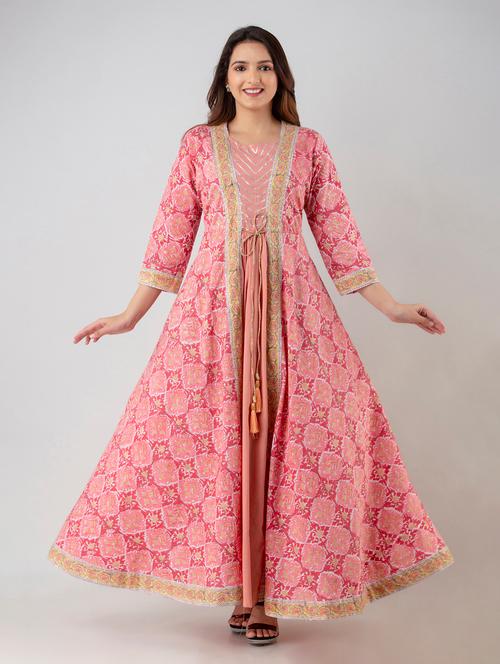 pink rayon anarkali kurta - 20011849 - Very Small Image - 1