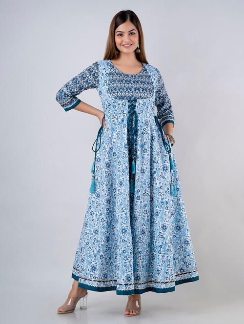 round neck printed anarkali kurta - 20011854 - Very Small Image - 1