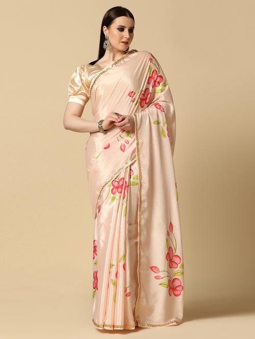 cream floral printed saree with blouse - 20011935 - Very Small Image - 1