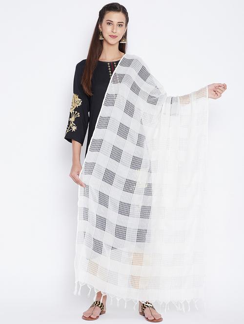offwhite cotton dupatta - 20012059 - Very Small Image - 1