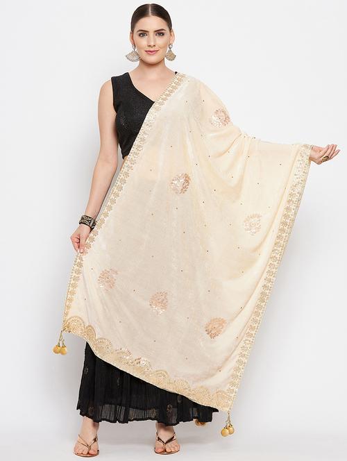 cream velvet dupatta - 20012125 - Very Small Image - 1