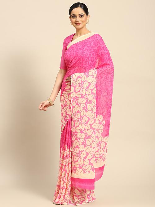 pink printed saree - 20012588 - Very Small Image - 1