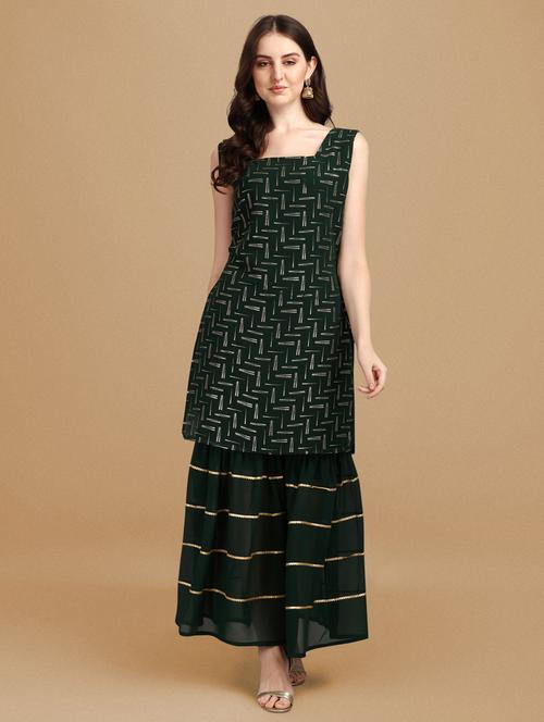 green georgette kurta sharara set - 20012998 - Very Small Image - 1