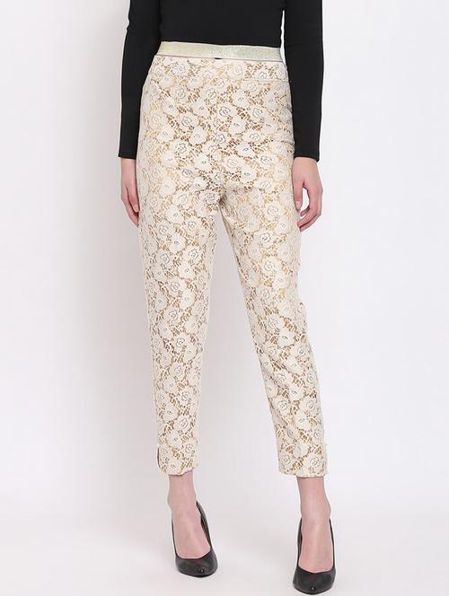 off white cotton flat front trouser - 20013008 - Very Small Image - 1