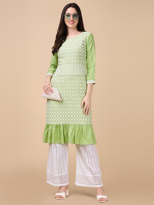 green rayon kurta palazzo set - 20013712 - Very Small Image - 1