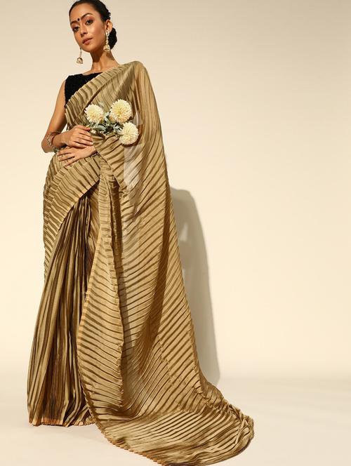 beige plain saree - 20014577 - Very Small Image - 1