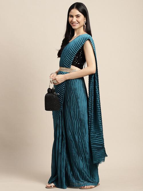 blue plain saree with blouse - 20014583 - Very Small Image - 1