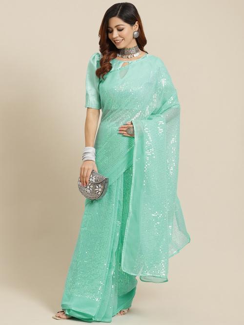 women's embroidered saree with blouse - 20014604 - Very Small Image - 1