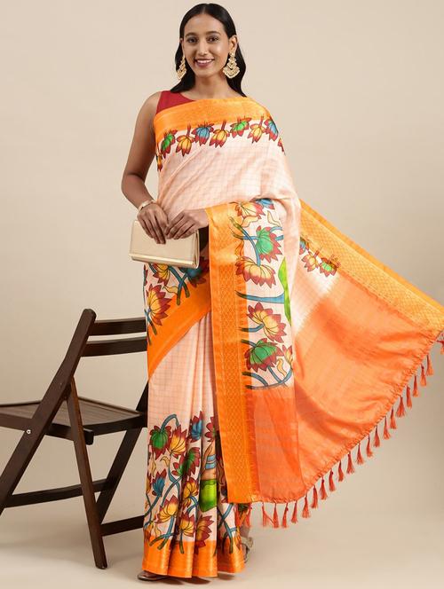 orange self design woven saree with blouse - 20014774 - Very Small Image - 1