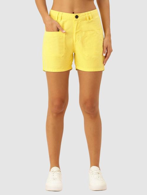 mid rise solid denim shorts - 20015895 - Very Small Image - 1