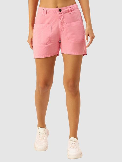 mid rise solid denim shorts - 20015896 - Very Small Image - 1
