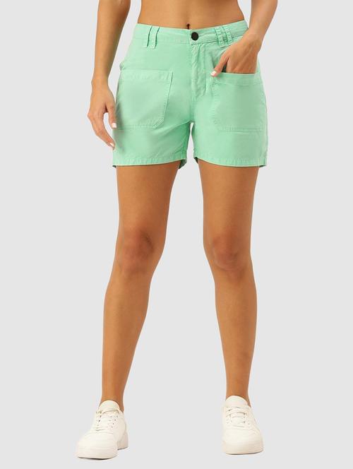 mid rise solid denim shorts - 20015897 - Very Small Image - 1