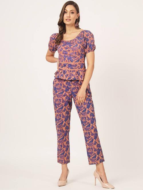 orange & blue floral print top and trouser co-ord set - 20017432 - Very Small Image - 1