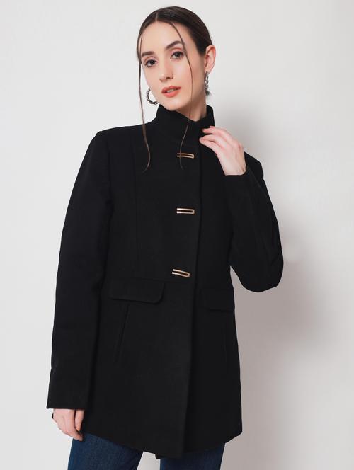 women solid triple buckle long coat - 20017571 - Very Small Image - 1