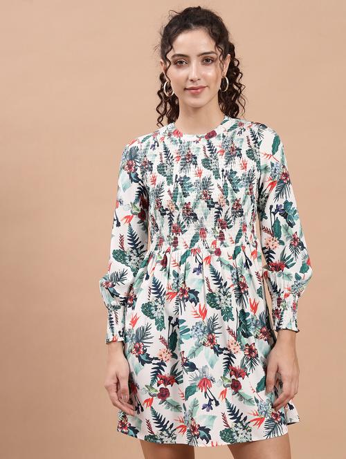 round neck printed fit & flared dress - 20017619 - Very Small Image - 1