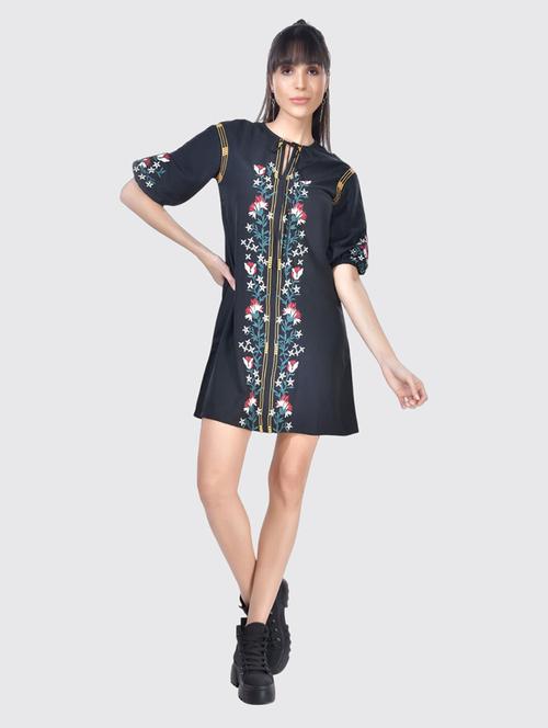 tie-up neck printed a-line mini dress - 20017674 - Very Small Image - 1