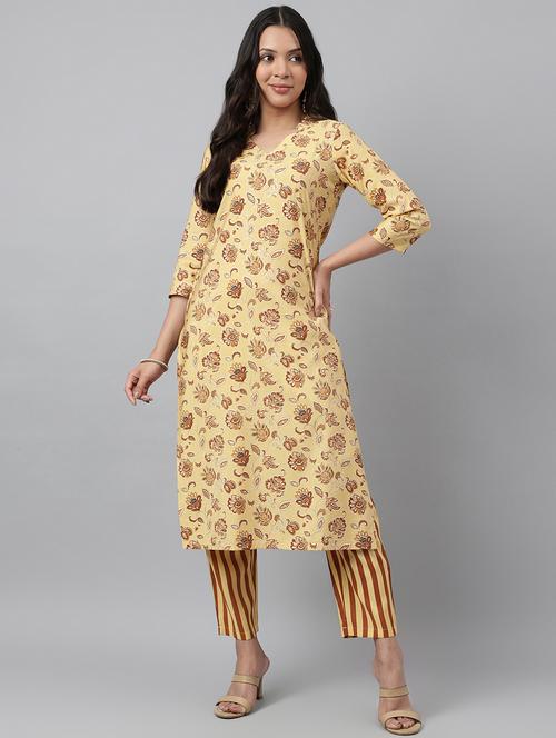 yellow printed kurta pant set - 20017694 - Very Small Image - 1