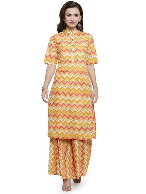 yellow printed kurta palazzo set - 20017705 - Very Small Image - 1