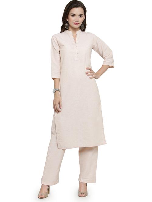 cream mandarin neck kurta pant set - 20017711 - Very Small Image - 1